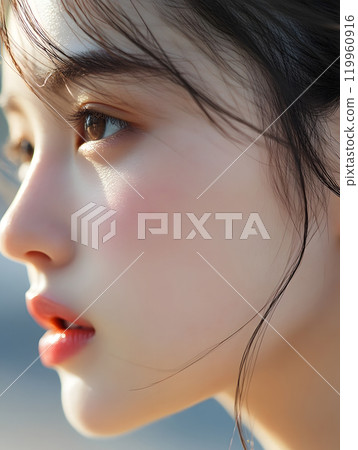 20 多歲的日本年輕女性美麗眼睛的特寫肖像 119960916