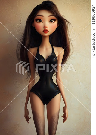 Stylish woman in a black bodysuit illustration 119960924