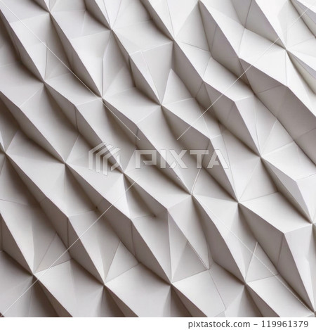 Intricate geometric pattern formed by precisely folded paper creating a textured surface with dynamic play of light and shadow evoking sense of depth 119961379