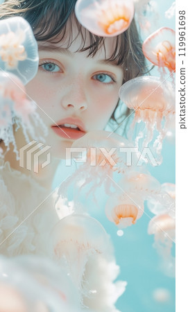 透明女人與夢幻水母的肖像 119961698