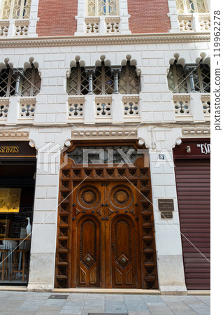 the antique carved front door 119962278