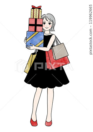 一個女人拿著聖誕禮物的全身插圖 119962665