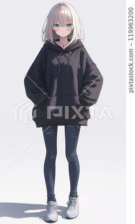 穿着外套牛仔裤的少女插画 119963200