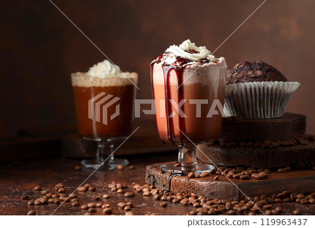 Chocolate muffin and coffee cocktails. 119963437
