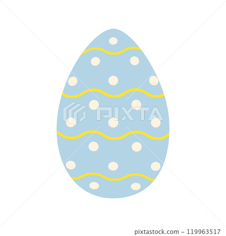 Easter egg in trendy in trendy sky blue decorated dots and wavy lines. Ester greeting design element 119963517