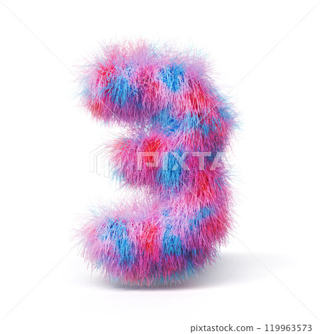 Blue pink fur font Number 3 THREE 3D Blue pink fur font Number 3 THREE 3D 119963573