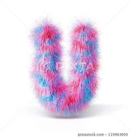 Blue pink fur font Letter U 3D 119963600