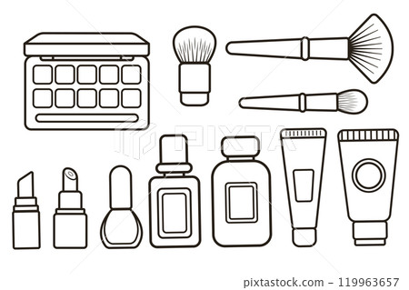 Makeup accessories. Makeup set. Vector outline illustration 119963657