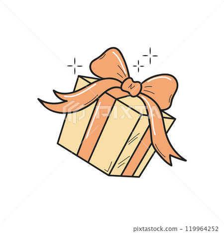 Cute romantic pastel gift box with beige bow icon. Valentine's Day present. Vector illustration on white background. Cute romantic pastel gift box with beige bow icon. Valentine's Day present. Vector illustration on white background. 119964252