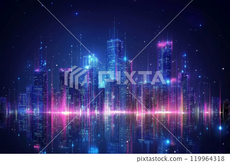 Building with digital technology element in a smart city concept. 119964318