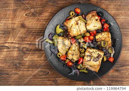 Baked or fried mackerel fish. Baked or fried mackerel fish. 119964794