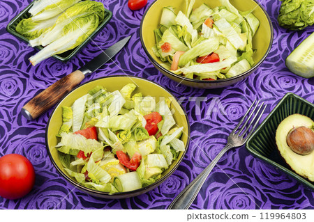 Healthy green salad with fresh vegetables. Healthy green salad with fresh vegetables. 119964803