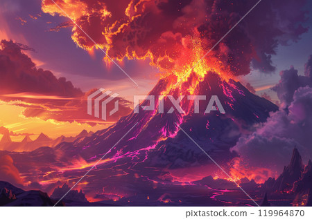 Volcano and lava image illustration 119964870