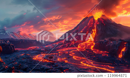 火山和熔岩的圖像插圖 火山和熔岩的圖像插圖 119964871