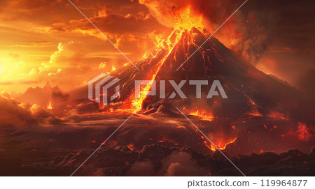 火山和熔岩的圖像插圖 火山和熔岩的圖像插圖 119964877