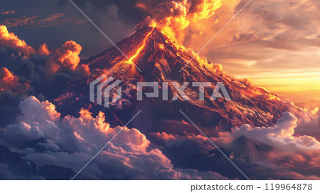 Volcano and lava image illustration 119964878