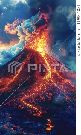 火山和熔岩的圖像插圖 火山和熔岩的圖像插圖 119964881