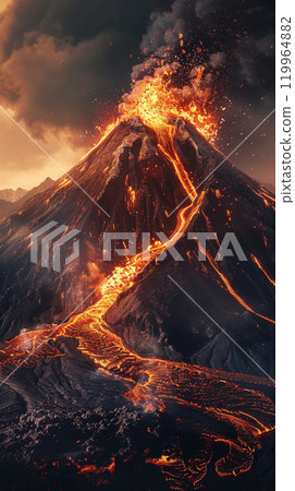 火山和熔岩的圖像插圖 火山和熔岩的圖像插圖 119964882