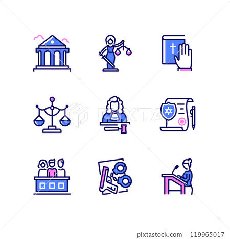 Legal, law and justice - line design style icons set Legal, law and justice - line design style icons set 119965017