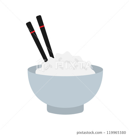 Rice bowl icon. Bowl with rice and chopsticks. Rice bowl icon. Bowl with rice and chopsticks. 119965380