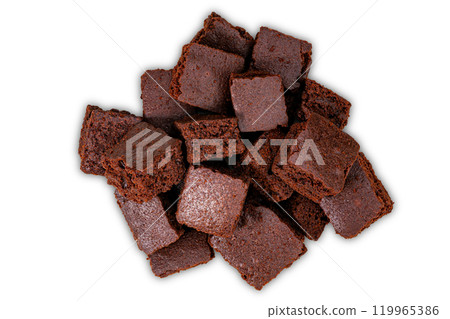 Top view pile of sweet crispy brownie chocolate cube. 119965386