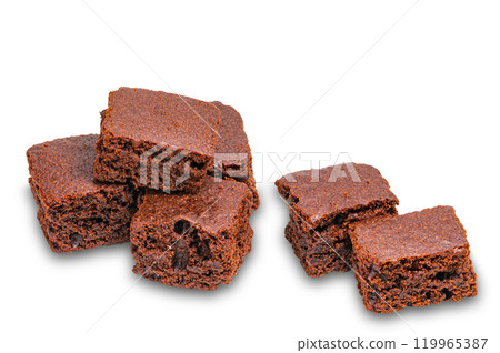High angle view pile of sweet crispy brownie chocolate cube. High angle view pile of sweet crispy brownie chocolate cube. 119965387