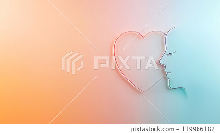 minimalist illustration of face and heart, symbolizing love and connection. 119966182
