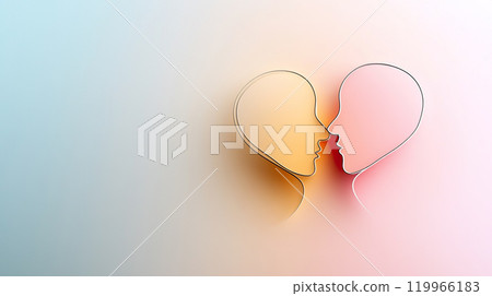 Two abstract faces in profile, symbolizing connection and intimacy 119966183