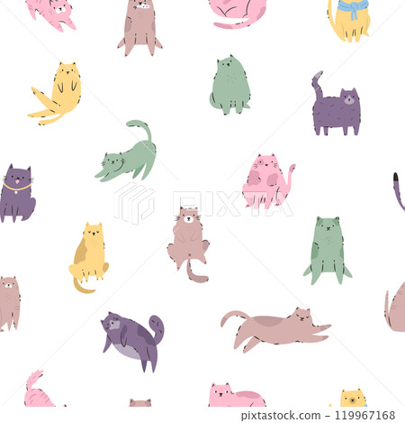 Seamless Pattern with Funny Cats. Playful and Quirky Feline Characters for Art and Design Seamless Pattern with Funny Cats. Playful and Quirky Feline Characters for Art and Design 119967168
