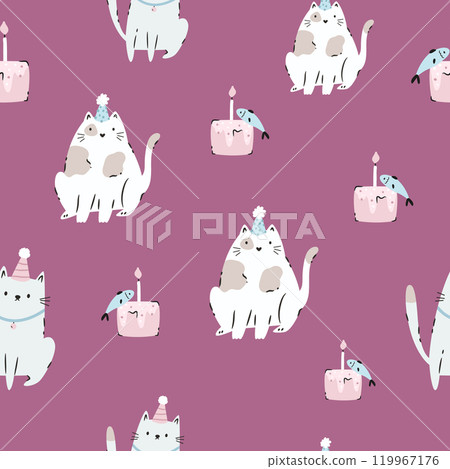 Seamless Pattern with Funny Cats. Playful and Quirky Feline Characters for Art and Design Seamless Pattern with Funny Cats. Playful and Quirky Feline Characters for Art and Design 119967176