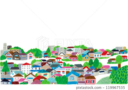 Hand-drawn illustration: Green cityscape 119967535