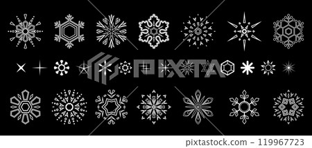 Snowflakes icon collection. Graphic modern black and white ornament. 119967723