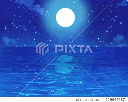 The surface of the sea at night with stars shining 119968387