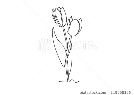 Continuous one line drawing beautiful abstract tulip flower. Minimal fresh beauty natural concept. Home wall decor, poster, tote bag, fabric print. Single line draw design vector graphic illustration 119968396