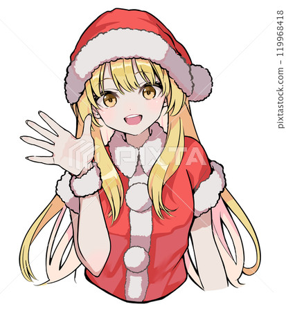 A bust-up illustration of a blonde smiling woman wearing Santa clothes A bust-up illustration of a blonde smiling woman wearing Santa clothes 119968418