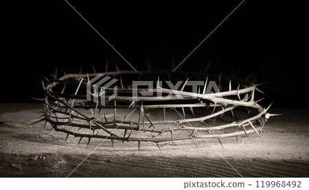 Rusty wreath of thorns at the cross 119968492