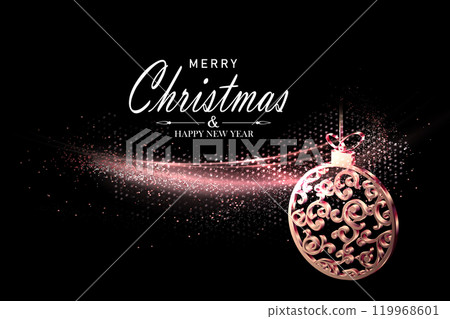 Isolated design component, copper shiny arc with retro Christmas tree decoration. Merry Christmas 119968601