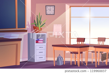 classroom interior. indoor room with desks for students classroom interior. indoor room with desks for students 119968837