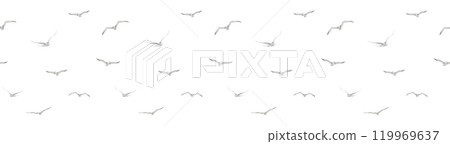 Bird seamless watercolor Border. Pattern with flying seagulls and doves on isolated background web banner or frame. Ornament for Backdrop. Tile for wallpaper with sea animals. 119969637