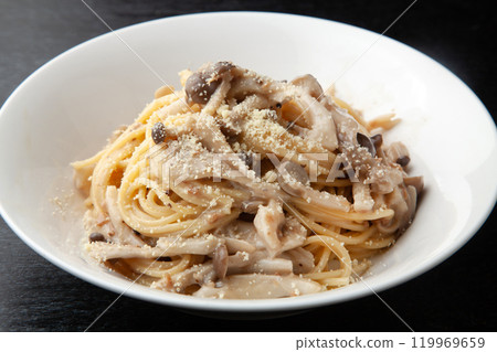 Spaghetti with mushroom cream sauce Spaghetti with mushroom cream sauce 119969659