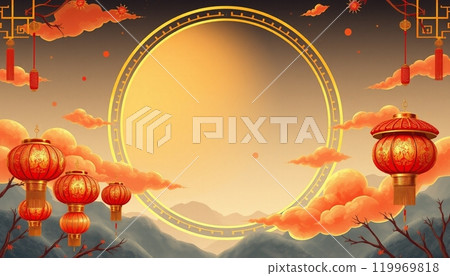 Luxury chinese background. chinese wallpaper pattern  design of elegant cloud on red background 119969818