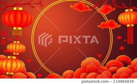 Luxury chinese background. chinese wallpaper pattern  design of elegant cloud on red background 119969839