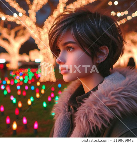 Illuminations and portrait of a short-haired woman Illuminations and portrait of a short-haired woman 119969942