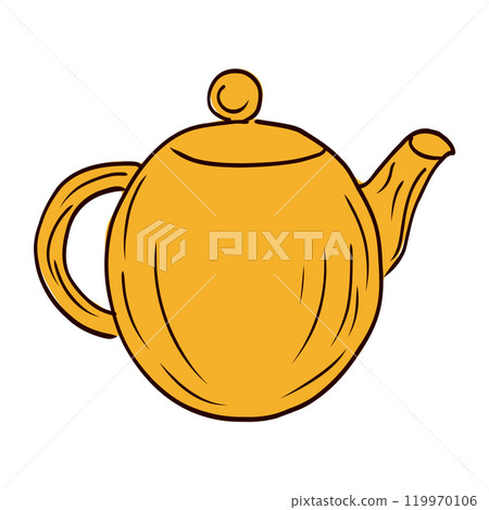 Coffee pot in flat design. Vintage domestic coffee maker for drink brew. Vector illustration isolated. Coffee pot in flat design. Vintage domestic coffee maker for drink brew. Vector illustration isolated. 119970106