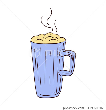 Coffee with cream in cup in flat design. Sweet dessert hot drink in mug. Vector illustration isolated. Coffee with cream in cup in flat design. Sweet dessert hot drink in mug. Vector illustration isolated. 119970107
