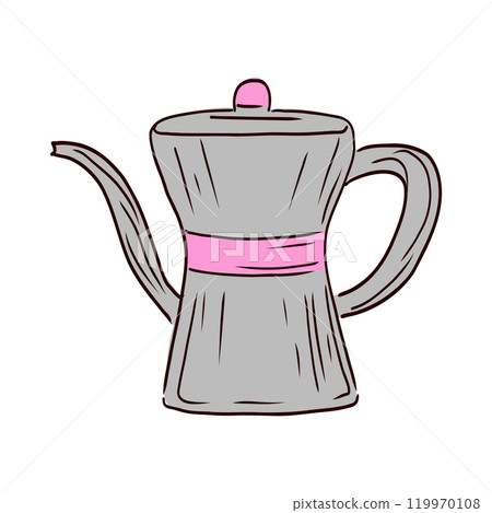 Geyser coffee maker in flat design. Classic italian mocha drink appliance. Vector illustration isolated. Geyser coffee maker in flat design. Classic italian mocha drink appliance. Vector illustration isolated. 119970108