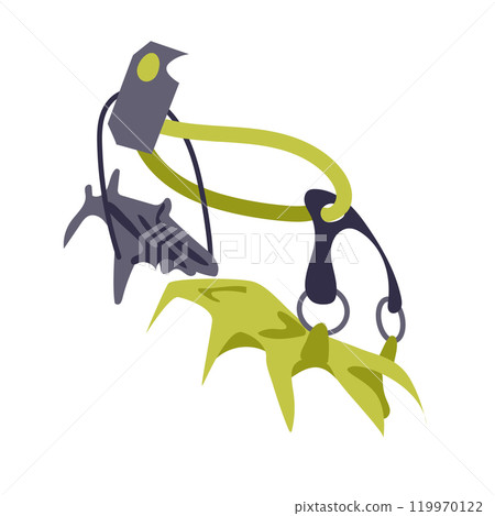 Climbing crampon in flat design. Alpinism tool with claws for shoes. Vector illustration isolated. 119970122