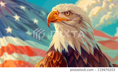 Portrait of an Eagle American Flag Background Patriotic Eagle Icon USA Flag Symbol Bald Eagle Illustration National Emblem Proud Eagle Flag Design Symbolism Cartoon Illustration Portrait of an Eagle American Flag Background Patriotic Eagle Icon USA Flag Symbol Bald Eagle Illustration National Emblem Proud Eagle Flag Design Symbolism Cartoon Illustration 119970203