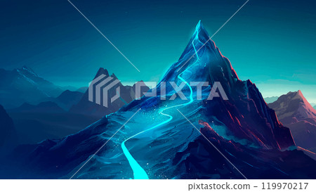 Mountain Peak Glowing Path Line Ascending Summit Climb Adventure Trail Cartoon Illustration Elevated Landscape Illuminated Pathway Rocky Terrain High Altitude Scenic View Majestic Mountain Peak Glowing Path Line Ascending Summit Climb Adventure Trail Cartoon Illustration Elevated Landscape Illuminated Pathway Rocky Terrain High Altitude Scenic View Majestic 119970217