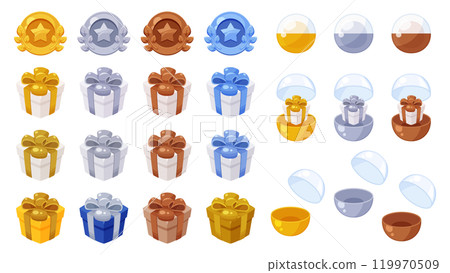 Ranking medal and gift box illustration material set Ranking medal and gift box illustration material set 119970509